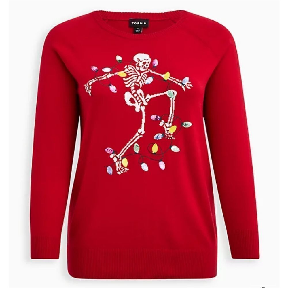 Torrid 0 Large Skeleton lights holiday sweater New